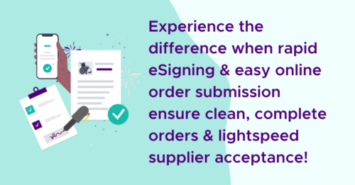 Digital signing and order submission process illustration with a smartphone and documents