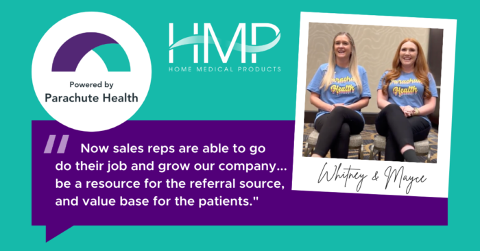 Home Medical Products graphic with team members and positive sales impact quote