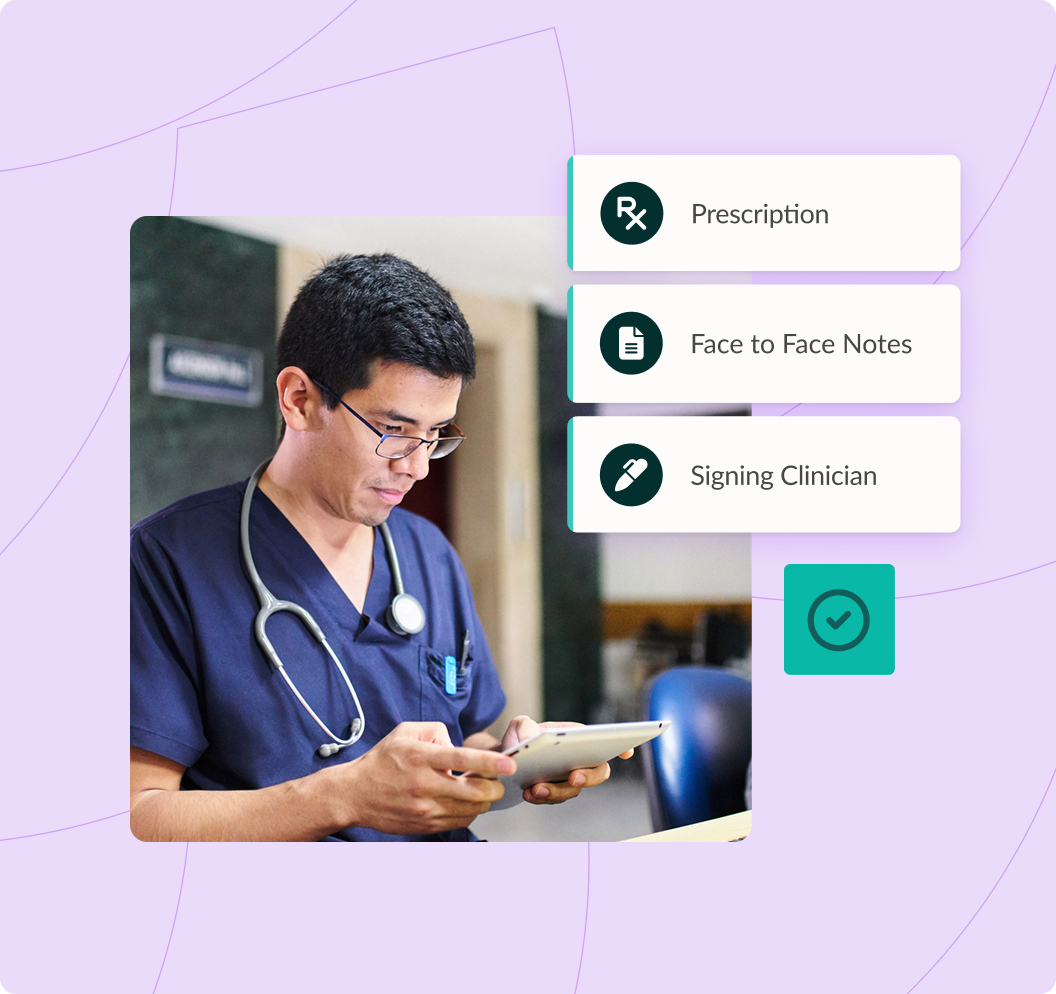 Doctor using a tablet with prescription and notes options visible