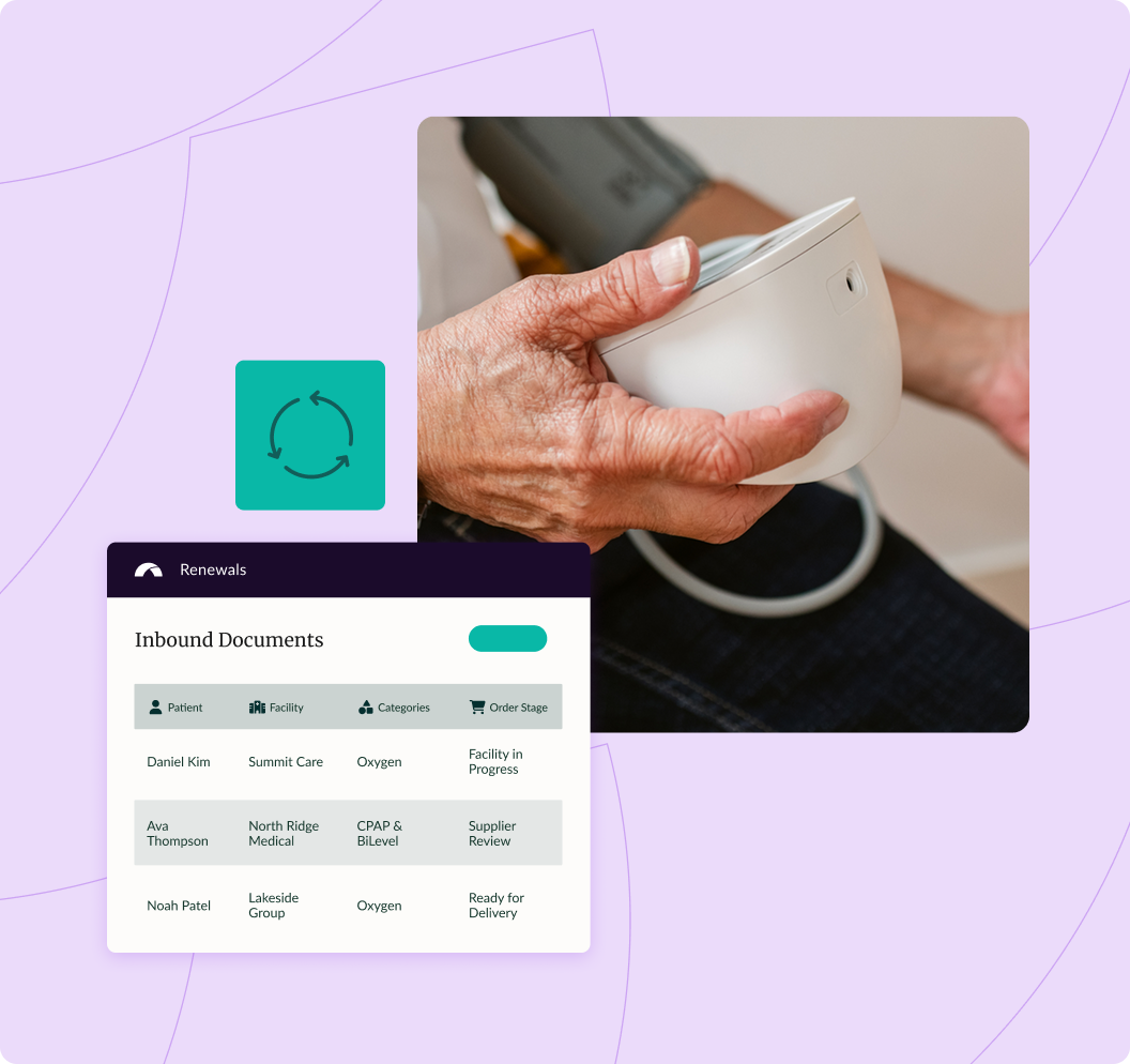 Healthcare technology interface with a person using a medical device.