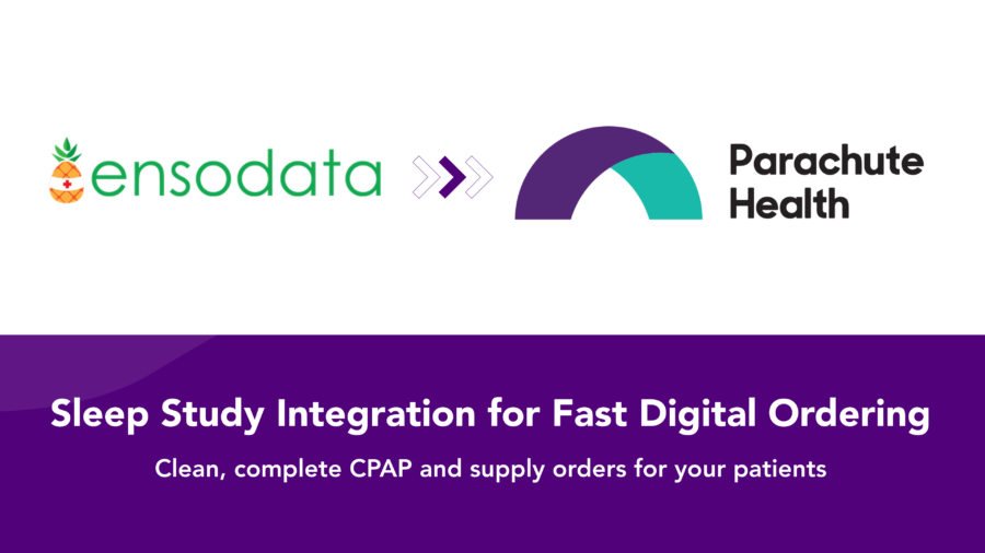 Ensodata and Parachute Health logos promoting sleep study integration for digital CPAP ordering