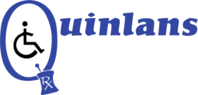 Quinlans logo featuring a wheelchair symbol and pharmacy emblem