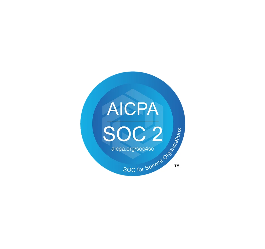 AICPA SOC 2 badge for service organizations on a blue circle
