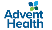 AdventHealth logo with blue and green petals above the text