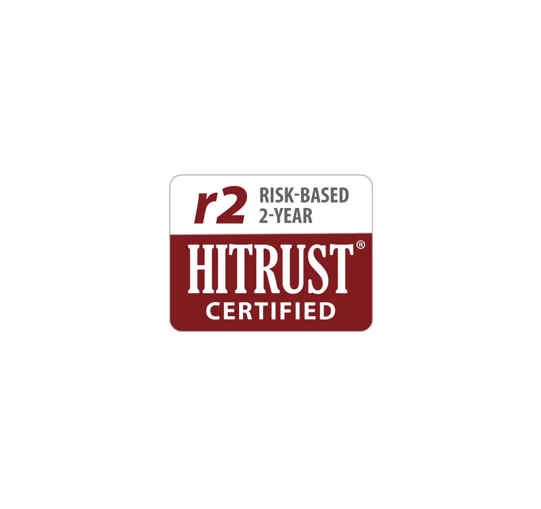 HITRUST r2 risk-based 2-year certified badge for data security compliance