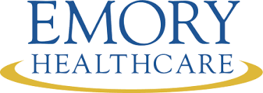 Emory Healthcare logo with blue text and a gold curved line underneath
