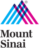 Mount Sinai logo with stylized M in blue pink and purple stripes