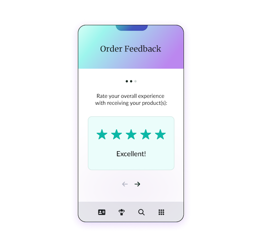 Mobile screen displaying five-star order feedback rating form
